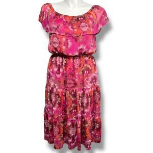 Tacera Womens Flounce Off Shoulder Blouson Dress Maxi Pink Floral Print Large
